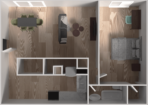 Floor plan for 1 bed, 1 bath, 900 sqft